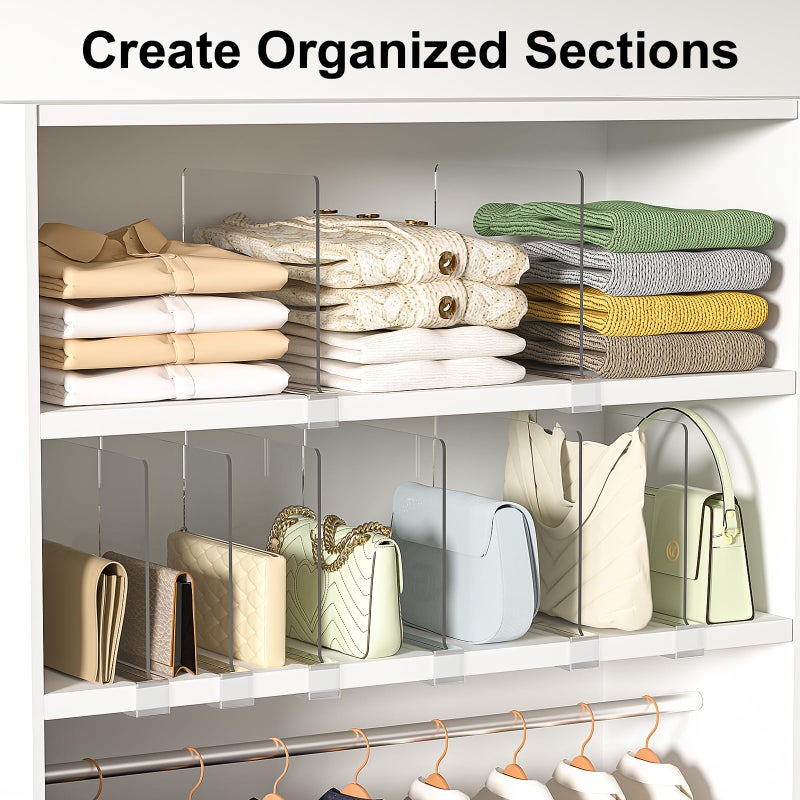 SortNStore Shelf Dividers Purse Organizer for Closet: 8-Pack Acrylic Bag Storage Organizer for Handbags  Clutches  Clothes  Sweater  Towel - Image 2